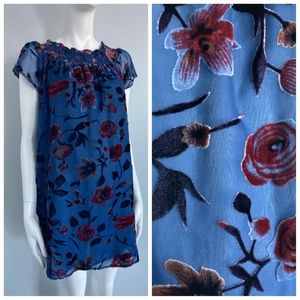 Flocked Chiffon Dress by En Creme, Navy Chiffon Smocked Dress